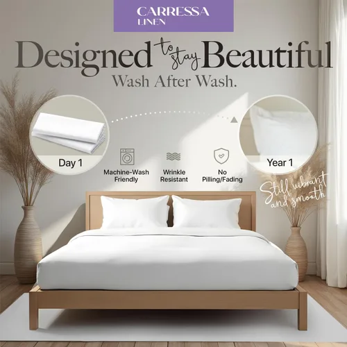 Vista 7 de Carressa Linen 100% algodón egipcio de 600 hilos, juego de 4 fundas de almohada tamaño queen, lujosas fundas de almohada blancas de tamaño 01