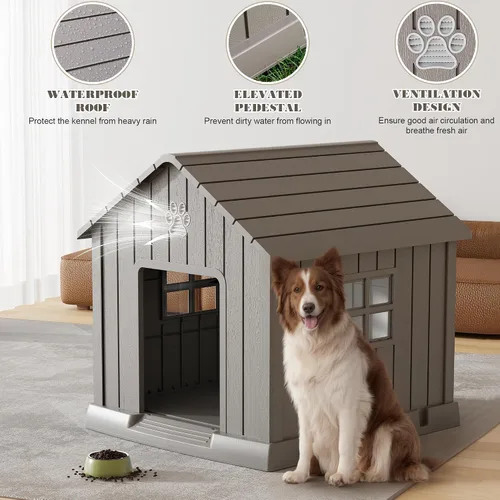 Vista 3 de Fancyango Casa para perros al aire libre e interior, impermeable, ventilada, fácil de limpiar, suelo elevado para perros pequeños y grandes, fácil