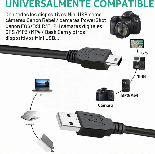 Vista 7 de SCOVEE Vixia - Cable USB para cámaras digitales Canon Rebel/PowerShot/EOS/DSLR/ELPH, cable de transferencia de datos para videocámara Canon Rebel