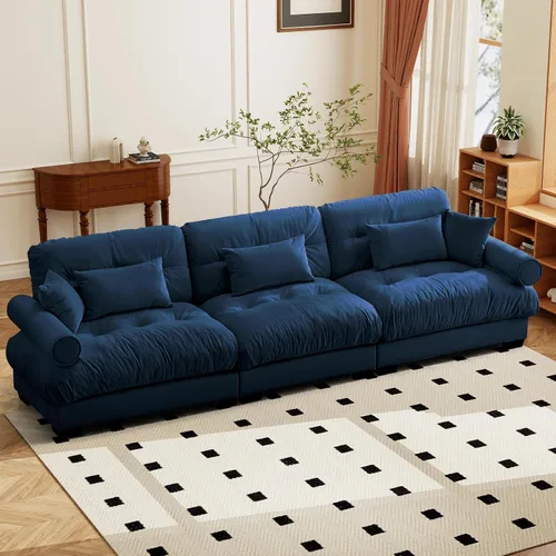 Vista 37 de SoarFlash Moderno sofá reclinable de terciopelo para sala de estar, sofá biplaza para apartamento, sofá de almacenamiento con marco de madera Azul