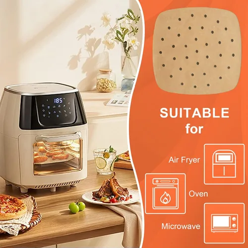 Vista 6 de Numola - Papel pergamino perforado para freidoras de aire, 100 piezas de papel cuadrado de bambú compatible con Philips, Cozyna, Secura, NuWave
