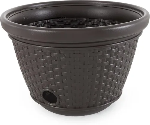 Vista 7 de Suncast Paquete de 2 macetas decorativas de mimbre para manguera de jardín con 4 agujeros de drenaje para mangueras de 100 pies, Java