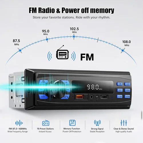 Vista 5 de SIXWIN Estéreo de coche de un solo DIN con Bluetooth 5.1 manos libres para llamar al coche, radio FM, reproductor de MP3, puerto USB dual AUX