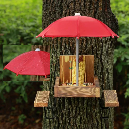 Vista 7 de MIXXIDEA Mesa de Comedero para Ardillas, Comedero de Picnic de Madera para Ardillas, Comederos para Ardillas Resistentes para Exterior