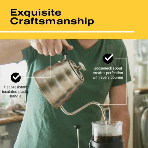 Vista 3 de Bean Envy - Estufa de cuello de cisne con termómetro 40 Oz (1,200 ml) Stainless Steel, Coffee and Tea Brewing, Ergonomic Heat-Safe Handle