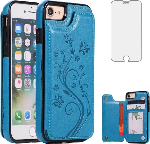 Vista 11 de Asuwish Funda para iPhone 7/8, iPhone SE 2020/2022 con protector de pantalla de vidrio templado, cartera abatible con soporte para tarjetas, doble
