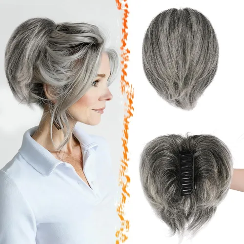 Vista 14 de BARSDAR Extensión de cabello humano corto con clip de garra con metales flexibles, cabello humano real de 8 pulgadas, extensiones de moño
