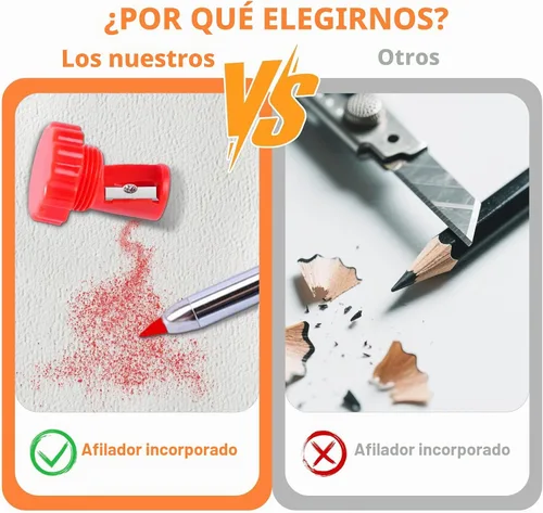 Vista 6 de Paquete de 4 lápices de carpintero con sacapuntas, juego de lápices mecánicos con 28 repuestos, lápices de construcción resistentes para carpintería