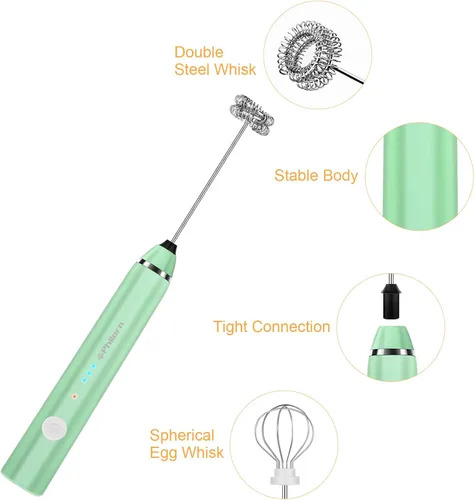 Vista 3 de Philorn - Varilla espumadora de leche recargable eléctrica de mano, batidor mini para café con leche, capuchino, frappé, matcha, chocolate caliente