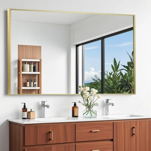 Vista 22 de Espejo de baño negro de 22"x30", espejo rectangular con marco de metal negro mate, espejo de tocador con esquinas cuadradas, espejo para pared