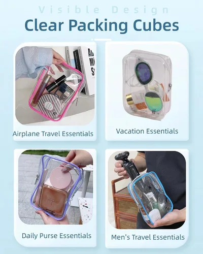 Vista 5 de 3 cubos de embalaje de 1 cuarto de galón, bolsa de viaje aprobada por la TSA, bolsa pequeña transparente, bolsa de viaje internacional