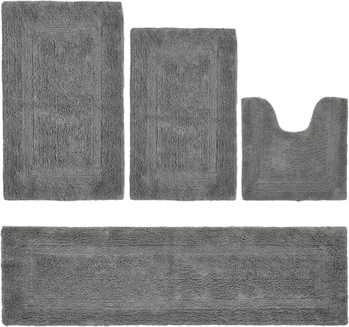 Vista 22 de Better Trends Juego de 4 alfombras de baño de lujo, 100% algodón, suaves, absorbentes de agua, reversibles, lavables a máquina, para decoración