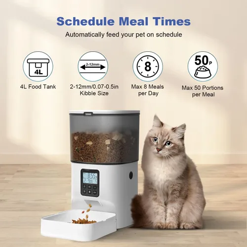 Vista 6 de Comedero automático para gatos, dispensador de alimentos Blanco