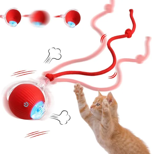 Vista 2 de Juguete de bola de gato en movimiento ágil con cuerda (rojo)
