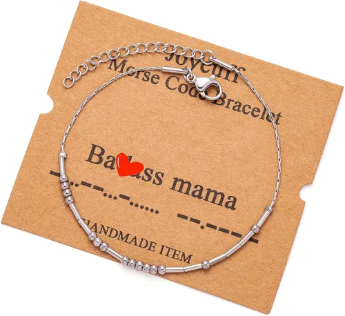 Vista 263 de JoycuFF Pulseras inspiradoras de código morse para mujeres, cuentas de plata, joyería con mantra de motivación, regalos para ella