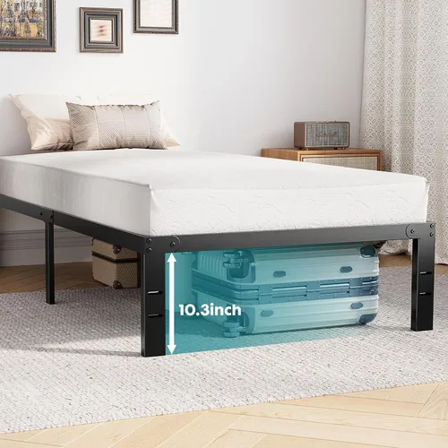 Vista 2 de Sweetcrispy - Marco de cama individual, plataforma de 12 pulgadas Easy Assembly, Twin Size 12 Inch Platform Bed Frame, Heavy Duty Metal Foundation
