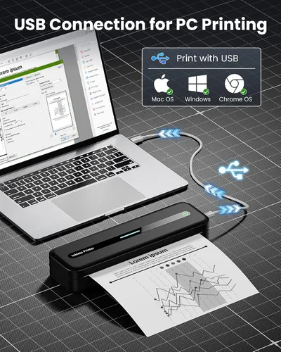 Vista 10 de Itari M832 - Impresoras portátiles inalámbricas para viajes, 8.5 x 11, color negro 300dpi Inkless Small Bluetooth Compact Mobile for Home Use