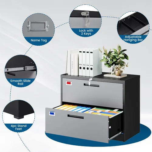 Vista 6 de PEUKC Archivador de 2 cajones, archivadores laterales para oficina en casa, cajones de almacenamiento de oficina con cerradura, archivos colgantes