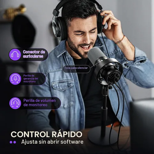 Vista 6 de FIFINE K688S XLR/USB Podcast Micrófono Dinámico con Soporte de Escritorio