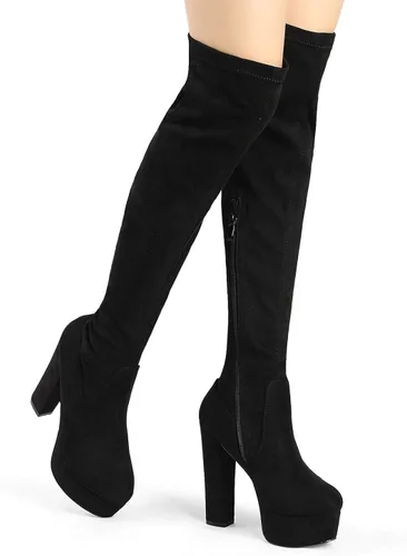 Vista 2 de Allegra K Botas altas con tacón de plataforma para mujer