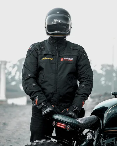 Vista 2 de BORLENI Chaqueta para motociclista, resistente al viento, equipo de protección de todo el cuerpo para motociclista Negro