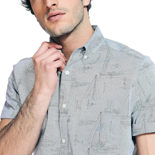 Vista 3 de Nautica Camisa de manga corta de cambray estampada para hombre