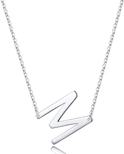 Vista 20 de S925 Sterling Silver Sideways Initial Necklaces for Women, Dainty Hypoallergenic Sterling Silver Letter A-Z Pendant Necklace Silver Sideways Initial