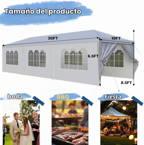 Vista 7 de Flamaker Toldo resistente de 10 x 30 pies para fiestas, refugio impermeable para bodas y eventos con paredes laterales extraíbles, 2 puertas