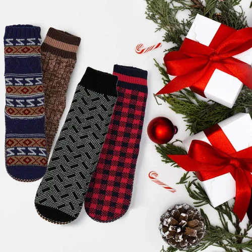 Vista 7 de cosyone1997 Calcetines tipo pantufla para hombre, calcetines de invierno de punto trenzado, antideslizantes, cálidos, acogedores y suaves