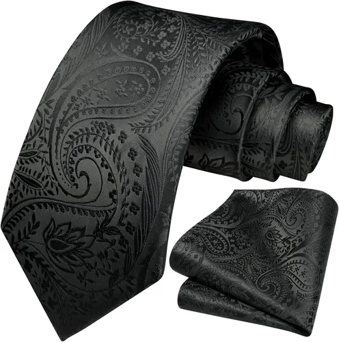 Vista 246 de HISDERN Corbatas para hombre, corbata de cachemira y bolsillo cuadrado tejido clásico floral para hombre, corbata de fiesta de boda