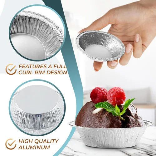 Vista 3 de LEGLO - Mini moldes para tartas de 3 pulgadas, paquete de 200 bandejas pequeñas desechables de papel de aluminio Mini Tart Pans Hold Desserts and