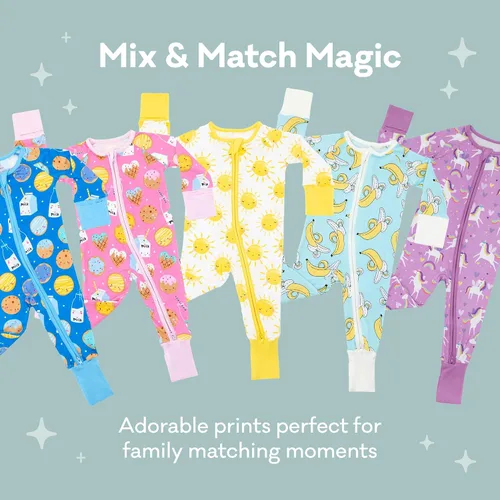 Vista 5 de Little Sleepies Pijamas con cremallera de 2 vías para bebés, niños y niñas pequeños, ajuste cómodo, viscosa de bambú