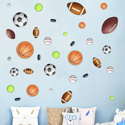 Vista 4 de Pegatinas de pared de baloncesto y fútbol - Adhesivos de pared para niños y bebés - Decoración de pared para habitación infantil, sala