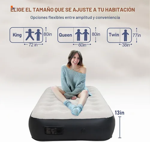 Vista 6 de Colchón de aire del tamaño gemelo con la bomba incorporada, colchón inflable de la cama inflable para acampar