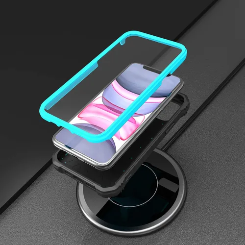 Vista 6 de ExoGuard Funda para iPhone 11, funda de goma a prueba de golpes, protector de pantalla integrado con soporte para iPhone 11 de 6.1 pulgadas (azul)