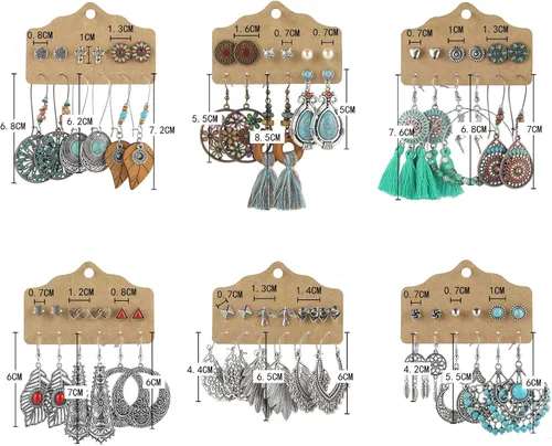 Vista 5 de Funtopia - Aretes bohemios para mujeres y niñas, 36 pares de aretes colgantes retro