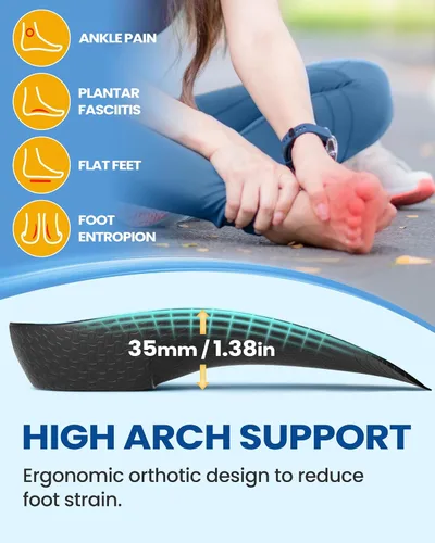 Vista 3 de QBK - Plantillas de soporte de arco 3/4 para mujer y hombre, plantillas ortopédicas, plantillas para el arco del pie para fascitis plantar, pies