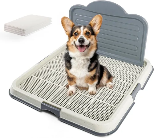 Vista 8 de Soporte para orina de perro con pared alta, bandeja grande de entrenamiento para cachorros con rejilla de malla y protector contra salpicaduras