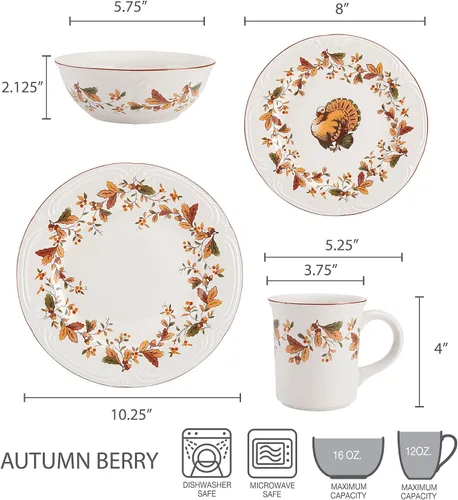 Vista 8 de Pfaltzgraff Autumn Berry - Juego de vajilla de 16 piezas, servicio para 4, multicolor