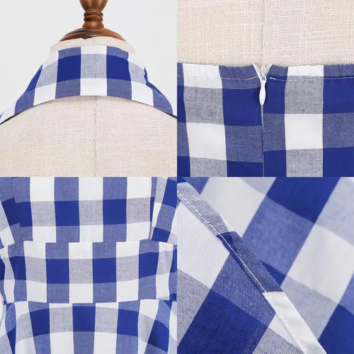 Vista 6 de Rockabilly Audrey Hepburn - Vestido vintage de cuadros para mujer, estilo vintage de los años 50, 50, con volantes, tirantes delgados, vestido de té