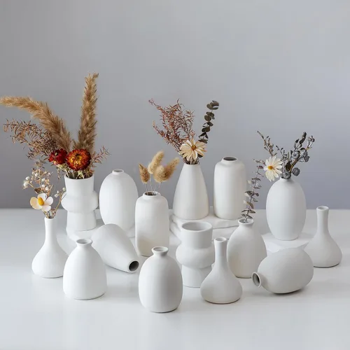 Vista 11 de Jarrón de cerámica blanca para decoración de mesa: jarrones pequeños de NUPTIO para flores, centro de mesa, decoración de mesa para Navidad, hogar