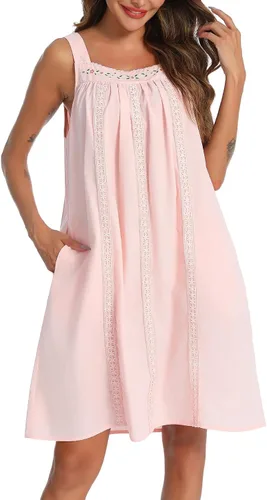 Vista 3 de YOZLY - Camisones de algodón sin mangas para mujer, camisón de tanque de noche con bolsillos