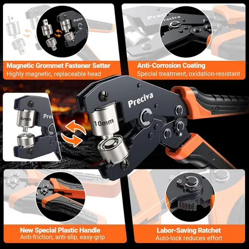 Vista 6 de Preciva Kit de herramientas de ojales de 3/8" y 1/4", kit de ojales de mano intercambiable de doble cabezal con 280 piezas de ojales y arandelas