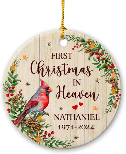 Vista 24 de Adorno de Navidad cardenal rojo conmemorativo personalizado, adorno de cerámica cardenal enviado del cielo, adorno de recuerdo para la pérdida de un