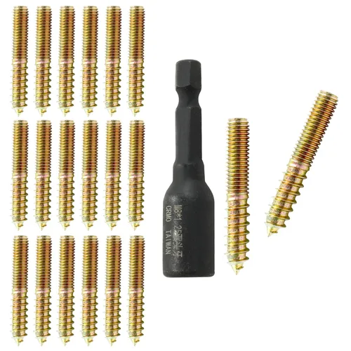 Vista 7 de Hitefu 20 piezas de pernos colgantes, tornillos dobles extremos M4 de 1" (25mm) de longitud, tornillo de espiga M4 para muebles de madera