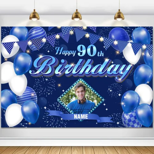 Vista 18 de Dicodes Fondo de decoración de feliz cumpleaños número 100 color azul marino personalizado, cartel con purpurina, pancarta, suministros