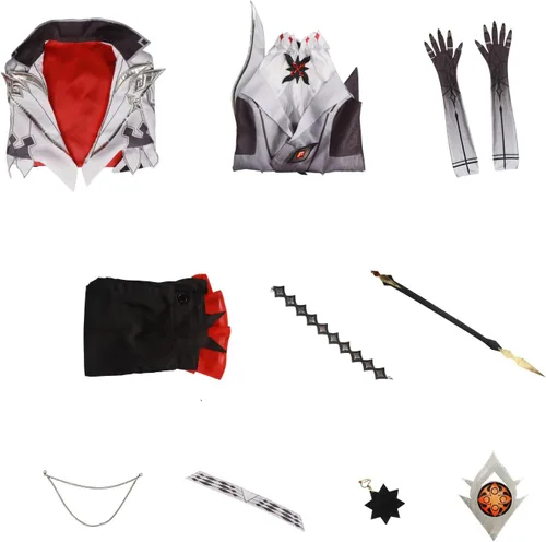 Vista 2 de Weixu Disfraz de cosplay para hombre, traje de uniforme con gorro para Halloween, fiesta de carnaval, Blanco, XL
