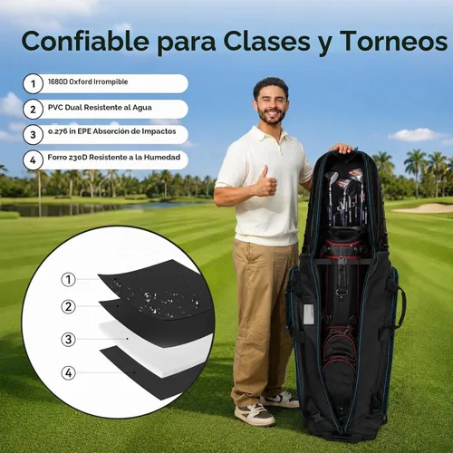 Vista 5 de Golf Travel Bags for Airlines with Carbon Fiber Hard Top Fibra de carbono negra con tuberías azules