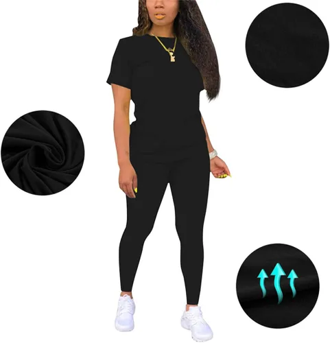 Vista 2 de KINIKO 2 piece sets for women Casual Solid Short Sleeve Top and Pants Biker Shorts Sweatsuit.