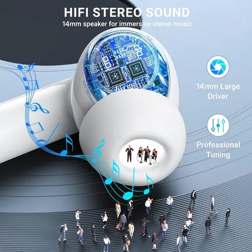 Vista 3 de Auriculares inalámbricos True Wireless Bluetooth 5.3 con micrófono, cancelación de ruido, IPX7, resistentes al agua, sonido estéreo Hi-Fi de larga